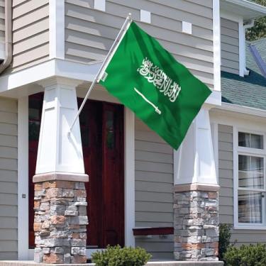 Imagem de Bandeira da Arábia Saudita Fly in Breeze 9,5 x 1,5 m - Cor vívida e à prova de desbotamento - Cabeçalho de lona e costura dupla - Bandeiras do Reino da Arábia Saudita Poliéster com ilhós de latão 9,5