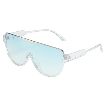 Imagem de Óculos de sol grandes de topo plano para homens e mulheres, armação grande, óculos de sol com lente de uma peça, Transparente/azul gradiente