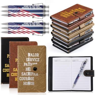Imagem de Ctosree 30 conjuntos de cadernos de couro com bolso a granel para presente do Dia dos Veteranos com canetas esferográficas, lembrancinhas de festa patrióticas para veteranos dos EUA, forradas nos EUA