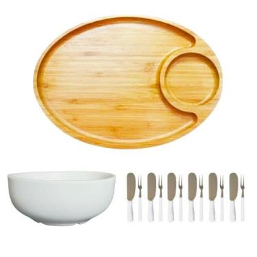 Imagem de Kit Tábua Petisqueira com Bowl Garfos e Espátulas 14 Peças Para Servir