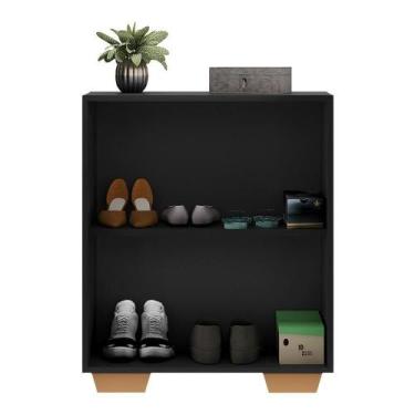 Imagem de Sapateira 2 Portas Com Espelho Nina Preta/natural - MULTIMOVEIS