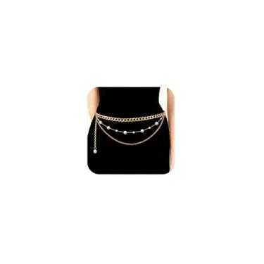 Imagem de MODRSA Cinto de corrente de prata cinto de corrente de ouro para mulheres moda plus size correntes de cintura dourada metal lua sol coração pérola cintos de cintura correntes não mancham cintos de