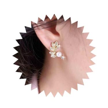 Imagem de Aneneiceera Brincos vintage de folha de cristal para alpinista, ouro, pérola, folha, zircônia, strass, pérola, joias femininas, Zinco, nah