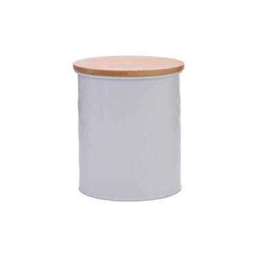 Imagem de Lata Com Tampa Bambu Diamond Branca 12X14X12Cm Metal