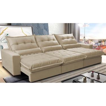 Imagem de Sofá Retrátil E Reclinável 3,82m Com Molas Ensacadas Cama Inbox Soft Tecido Suede Velusoft Bege