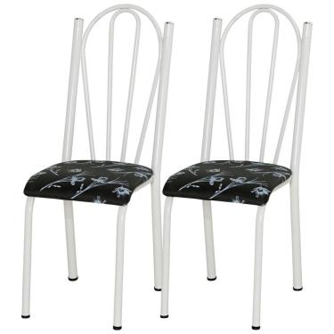 Imagem de Kit 02 Cadeiras Tubular America 021 Branco Assento Preto Flor Artef Preto Flor