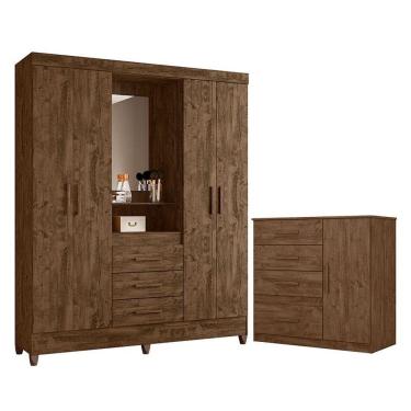 Imagem de Guarda Roupa Casal Capelinha Capri E Cômoda Vênus Castanho Wood - Moval