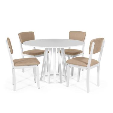 Imagem de Mesa De Jantar Redonda Gabi Branca Com 4 Cadeiras Estofadas Ella Branco/bege