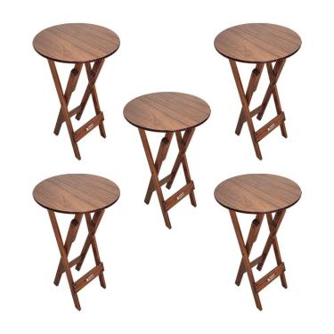 Imagem de Kit 5 Mesas Bistrôs Dobráveis De Madeira Redonda Imbuia - Cor: Preto