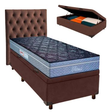 Imagem de Kit Cama Box Bau + Cabeceira + Colchão Solteiro Molas Ensacadas - Petrus - Paropas