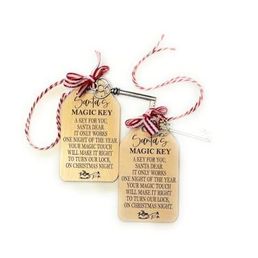 Imagem de A chave mágica do Papai Noel é para casas sem chaminé ou lareira. Ornamento de madeira com uma chave decorativa mágica para as crianças deixarem para o Papai Noel na véspera de Natal.