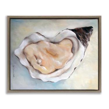 Imagem de Stupell Industries Arte de parede luminescente em tela flutuante marrom pérola ostra, design de Mary Sparrow, 43 x 53 cm