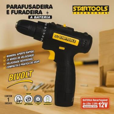 Imagem de Parafusadeira e Furadeira 12V a Bateria Startools Bivolt com 25 Níveis