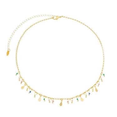 Imagem de Choker carina gotas zircônias multicoloridas folheado a ouro 18k - PIU
