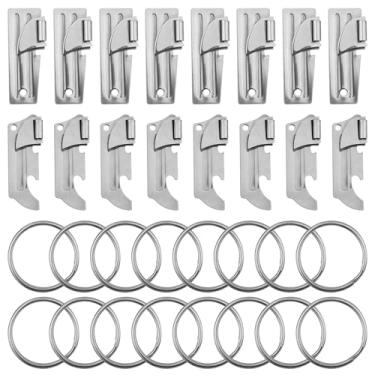 Imagem de 16 abridores de latas P51 e P57, 2 estilos de abridores de latas militares de aço inoxidável com chaveiros, lata de acampamento manual, abridor de lata portátil prático de emergência do exército para