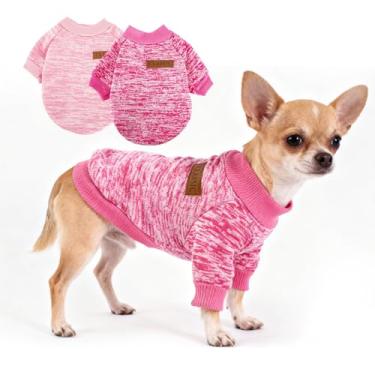 Imagem de hoyuwak 2 peças de suéteres de cachorro para cães pequenos, rosa, quente, inverno, outono, tricô para filhotes, roupas grossas para chihuahua Yorkie Poodle, PP