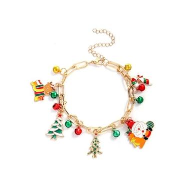 Imagem de Pulseiras com pingente de Natal com pingente de Natal com contas coloridas, meias de árvore de Papai Noel, floco de neve, caixa de presente, guirlanda, muleta, alce doce, pulseira com pingente, One