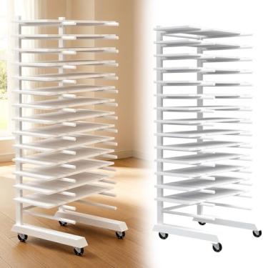 Imagem de Colingmill Estante de secagem de tinta para portas de armário de 15 camadas com rodízios, hastes de 40,6 cm, base de 50,8 cm, barras transversais destacáveis de ferro revestidas em pó branco