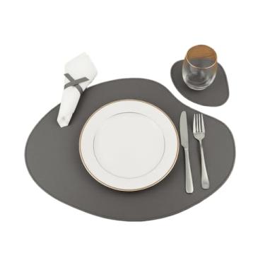 Imagem de Kit Jogo Americano Redondo Sousplat de Couro com Porta Copos - Suplat de Mesa para Jantar ，Conjunto Premium 2,4,6,8 Peças(Cinza,1)