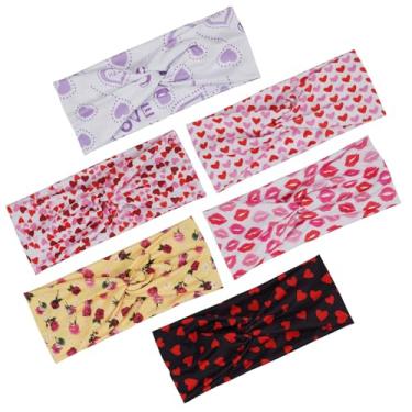 Imagem de 6 faixas de cabelo para o dia dos namorados, preto, vermelho, rosa, turbante, faixas de cabelo elásticas antiderrapantes com estampa XOXO para mulheres