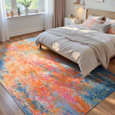 Imagem de Ompaa Tapete para sala de estar, 12 x 18 cm, arco-íris, lavável, boêmio, colorido, antiderrapante, abstrato, vintage, interior, tapete grande para quarto, sala de aula, dormitório de faculdade