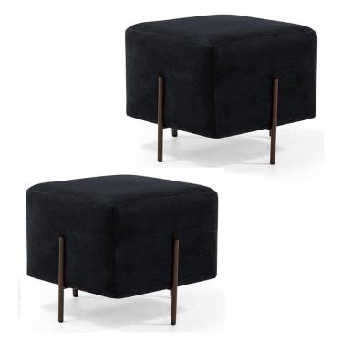 Imagem de Kit 2 Puffs Decorativos 45cm Base Aço Status C-300 Veludo Preto - Domi