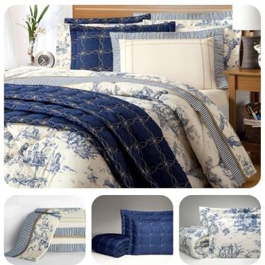 Imagem de Kit Completo Edredom + Cobre Leito + Jogo de Lençol Casal Padrão Percal 180 Fios Algodão 10 Peças Porcelana