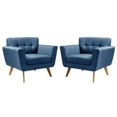 Imagem de Conjunto 2 Poltronas Bruna Confortável Decorativa Moderna - Linho Azul 330