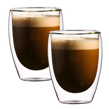 Imagem de Copo de Vidro Duplo 350ml Parede Dupla Térmico para Chá Café Suco Capu