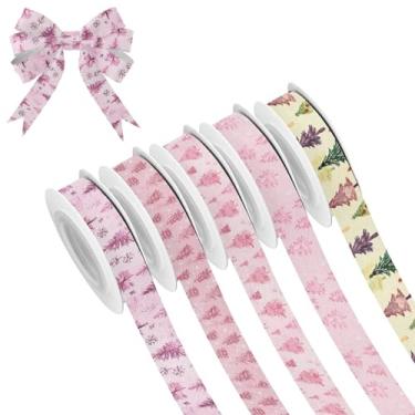 Imagem de SEHANY 5 rolos de fita de Natal 0,59 polegadas 5 jardas fitas de tecido de árvore de Natal fitas de cetim festivas fitas decorativas de Natal para embrulho de presente faça você mesmo artesanato