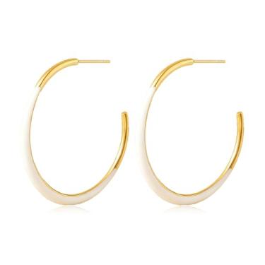 Imagem de TaYolnFaSo Brincos de argola esmaltados banhados a ouro real 18 quilates para mulheres, brincos de esmalte colorido, de aço inoxidável, leve, redondo, argola esmaltada, joia de presente para esposa e