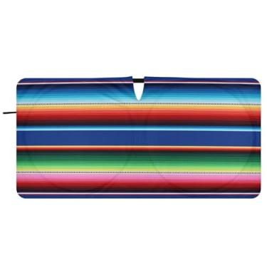 Imagem de Blueangle Cobertor Mexicano Serape Listras Para-brisa Sombra Solar - 149.9 cm x 76.2 cm Dobrável Carro Frontal Para-sol Blocos Raios UV Viseira de Sol (344)