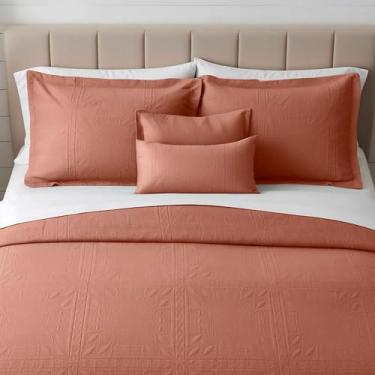 Imagem de Clara Clark Colchas King Size – Conjunto de colcha para todas as estações, conjunto de cama leve de trama Pinsonic – Conjunto de colcha King de 7 peças com fronhas, blush Bali – King Grid