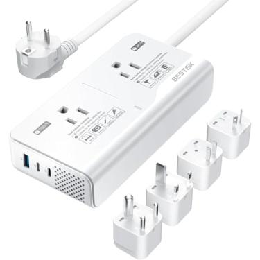 Imagem de BESTEK Conversor De Voltagem 220 V Para 110 V, Universal, Adaptador Viagem Eua-Europa Com 2 Tomadas Ca E 3 Portas Usb (2 Pd35W), Secador Cabelo Chapinha