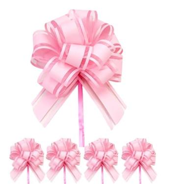 Imagem de 6 laços de puxar para embrulho de presente da Aurdox, laços de fita de casamento de 15 cm para caixas de embrulho ou decorações de flores, decorações (rosa)