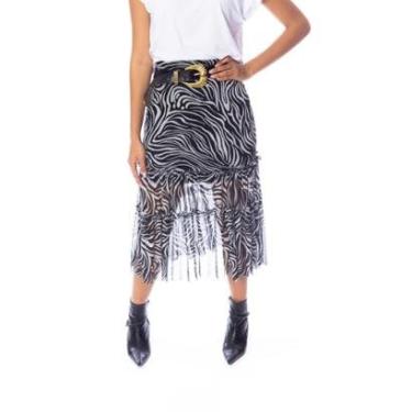 Imagem de Saia Moda Vício Mídi Com Babado Tule Zebra Feminino-Feminino