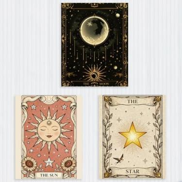 Imagem de 3 peças de tarô de sol, lua e estrelas, impressão sem moldura, pôsteres de parede, decoração de parede com impressão temática artística para casa, corredor, sala de estar, quarto, presentes para