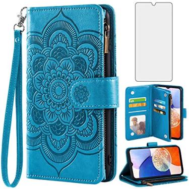 Imagem de Asuwish Capa de telefone para Samsung Galaxy A14 5G capa carteira com protetor de tela de vidro temperado e flor de couro flip porta-cartão de crédito suporte fólio acessórios de celular TPU A 14 4G