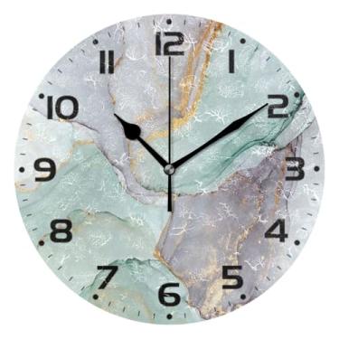 Imagem de JUZIHAI Relógio de parede com textura de mármore, silencioso, sem tique-taque, relógios de parede redondos operados por bateria, fácil de ler, relógio decorativo de parede para casa, cozinha, sala de