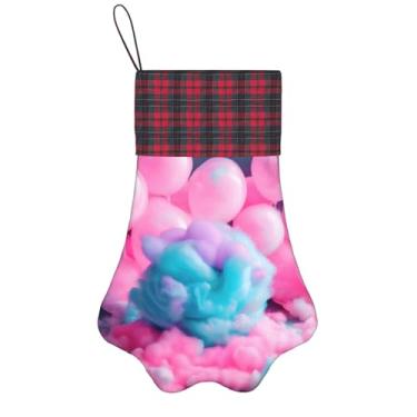 Imagem de SKKNT Meias de Natal com estampa de algodão doce rosa, animais de estimação, decoração de Natal, cães, gatos, árvore, presente conveniente