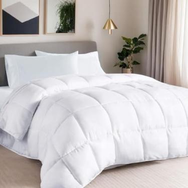 Imagem de Edredom de cama leve de verão para pessoas que dormem quentes, cobertor super aconchegante para suores noturnos, edredom de dupla face, macio e refrescante, branco brilhante, solteiro 172,7 x 223,5 cm