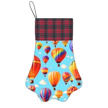 Imagem de SKKNT Meias de Natal com estampa de balões de ar quente, animais de estimação, decoração de Natal, cães, gatos, árvores, doces, presente, conveniente