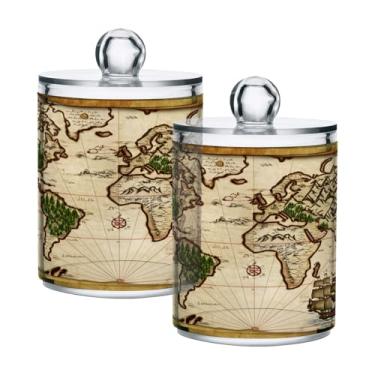 Imagem de Qilmy Qtip Suporte de boticário de plástico transparente retrô de 400 ml, com tampa, dispensador de recipiente de banheiro para bola de algodão, cotonete, fio dental, pacote com 2