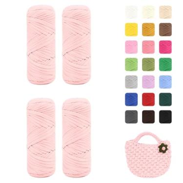 Imagem de Maxee Pacote com 4 fios de camiseta premium (200 g/75 m cada), fio de fita macia para crochê e tricô - cor intensiva e fácil de cuidar