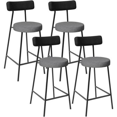 Imagem de Kit 04 Banquetas Baixa Cozinha Jantar Milão L02 Couríssimo Preto Linho Cinza Escuro