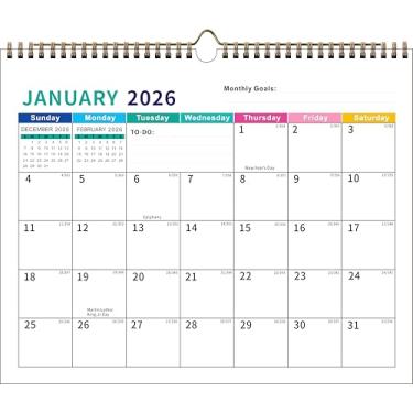 Imagem de Calendário de parede 2026, julho de 2025 a dezembro de 2026, calendário de 18 meses, calendário 2025-2026 com agenda, calendário 2026 para escritório, casa e escola, 36,8 cm x 28 cm