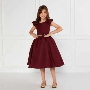 Imagem de Vestido Casual Marsala Infantil Crepe Festa Aniversário Chic - JL Kids