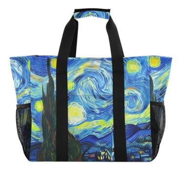 Imagem de ODAWA Bolsa feminina dobrável, portátil, bolsa de mão leve de verão para piscina, noite estrelada, Noite estrelada, One Size