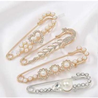 Imagem de 8 broches femininos, clipes de chapéu de xaile de suéter, alfinetes de segurança para mulheres, moda broche de pérola, broches de pérolas de cristal falso e alfinetes para roupas