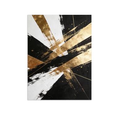 Imagem de Impressões abstratas em tela-Quadro texturizado para parede-Preto branco e dourado-Pintura moderna para sala de estar 60x80cm Sem Moldura